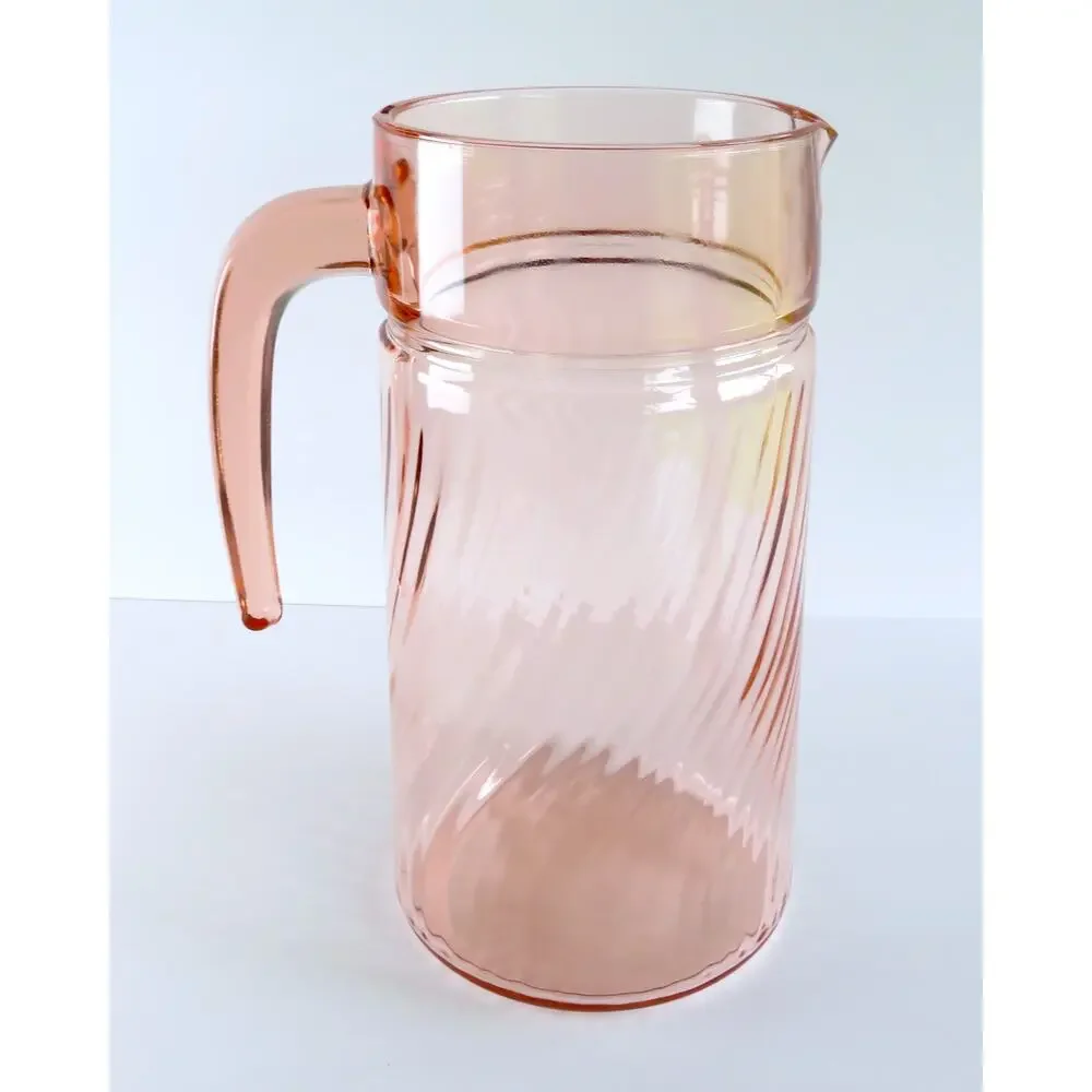Vintage Arcoroc France Rosaline Pink Swirl Pitcher and Glasses 7 Piece Set